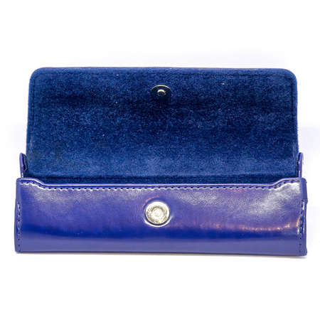 Leather jeans glasses case on white background isolatedの写真素材