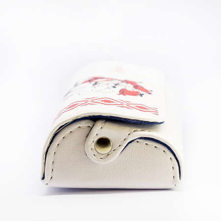 Leather jeans glasses case on white background isolatedの写真素材