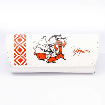 Leather jeans glasses case on white background isolatedの写真素材