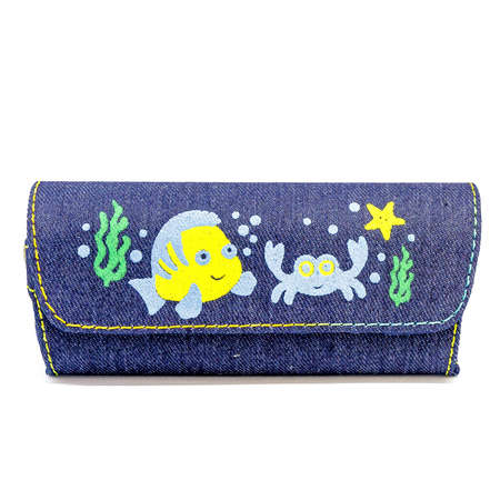 Leather jeans glasses case on white background isolatedの写真素材