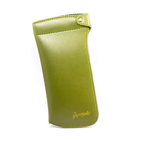 Leather jeans glasses case on white background isolatedの写真素材