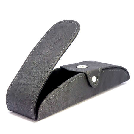 Leather jeans glasses case on white background isolatedの写真素材