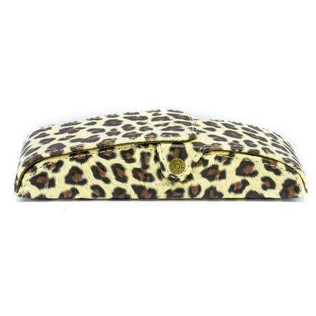 Leather jeans glasses case on white background isolatedの写真素材