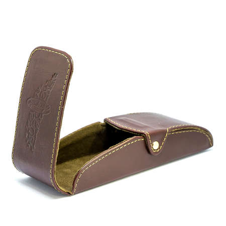 Leather jeans glasses case on white background isolatedの写真素材