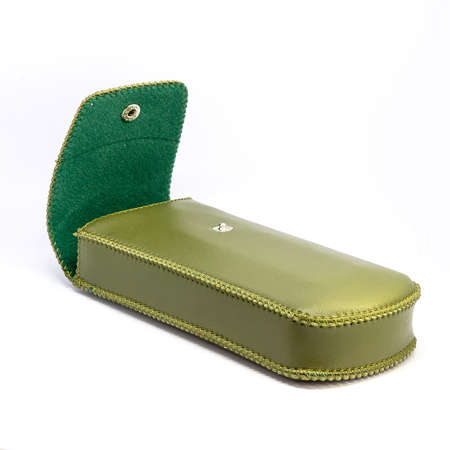 Leather jeans glasses case on white background isolatedの写真素材