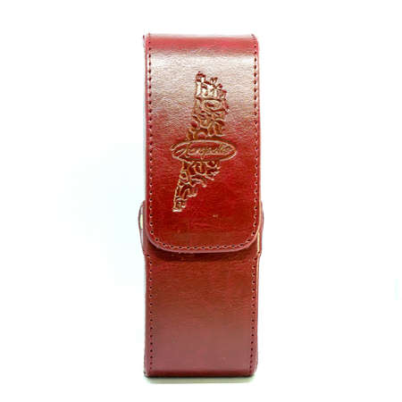 Leather jeans glasses case on white background isolatedの写真素材