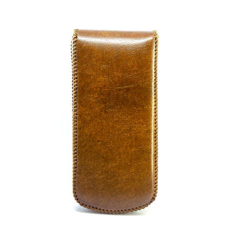 Leather jeans glasses case on white background isolatedの写真素材