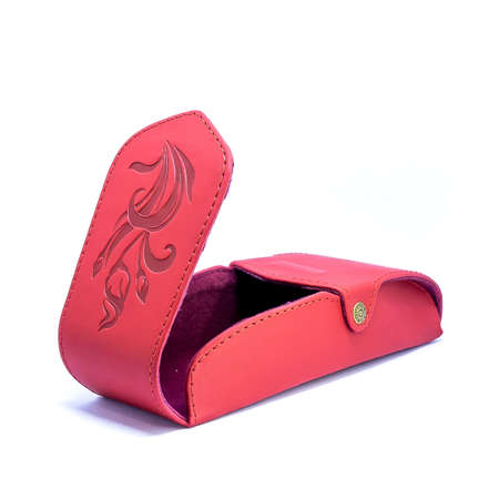 Leather jeans glasses case on white background isolatedの写真素材