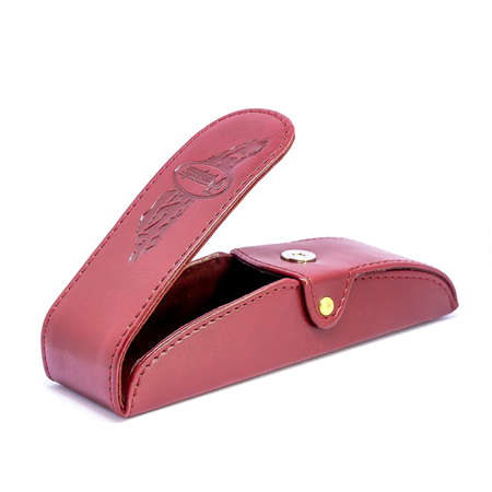 Leather jeans glasses case on white background isolatedの写真素材