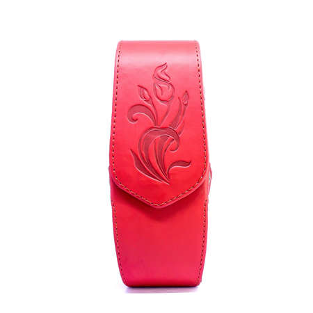Leather jeans glasses case on white background isolatedの写真素材