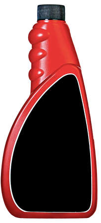 Big juice milk gasoline bottle with handle colorful liquid red yellow blue on white background isolatedの写真素材