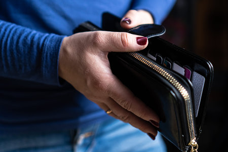 Woman hands wallet purse women money credit cards