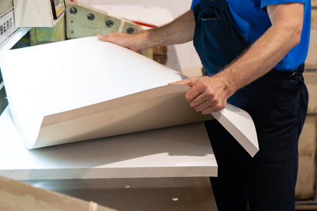 close up engineer hand finger press button controling cnc machine, Workers operating factory...
