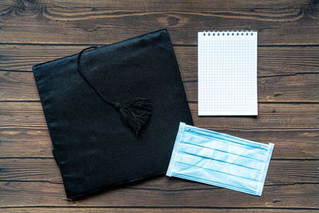 Subjects for the graduate 2021. Confederate and mask. Graduation concept. Digit inscription 2021の写真素材