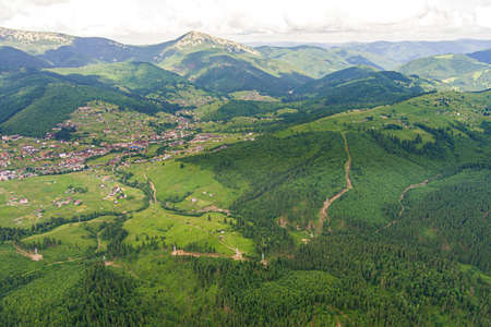 Rest in the summer in the Ukrainian Carpathians with overnight stay in a tent on mountain topの写真素材