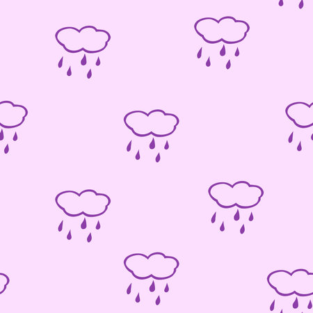 Simple children's doodle pattern with clouds. Cheerful hand drawn cloud. Seamless pattern with rain. Futuristic blue clouds. Background for poster, cover booklet, banner, surface design.の写真素材