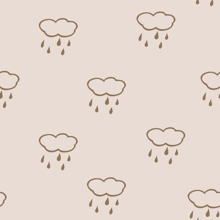 Simple children's doodle pattern with clouds. Cheerful hand drawn cloud. Seamless pattern with rain. Futuristic blue clouds. Background for poster, cover booklet, banner, surface design.の写真素材