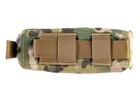 A bag containing magazines on a white background. bag for magazine firearms Pouch version with tubular magazine. Pistol wallet.の写真素材