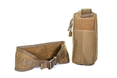 The military bag for turnstile, wicket, tourniquet or first aid kit isolated on a white background.の写真素材