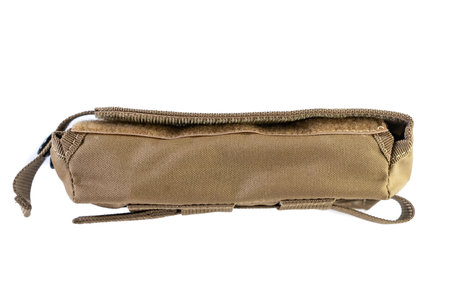 A bag containing magazines on a white background. bag for magazine firearms Pouch version with tubular magazine. Pistol wallet.の写真素材