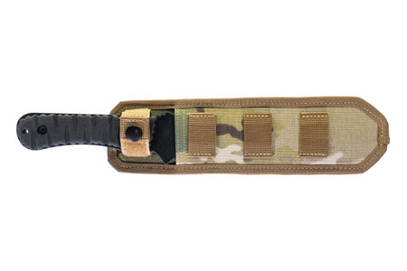 Black throwing military knife with case isolated on a white backgroundの写真素材