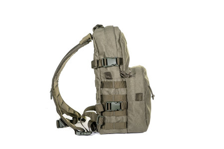 tactical backpack color khaki front view isolated white background equipment military touristの写真素材