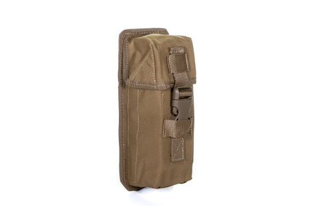 A bag containing magazines on a white background. bag for magazine firearms Pouch version with tubular magazine. Pistol wallet.の写真素材