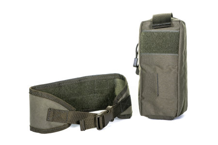 The military bag for turnstile, wicket, tourniquet or first aid kit isolated on a white background.の写真素材
