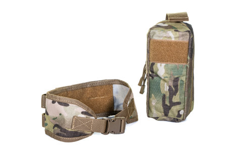 The military bag for turnstile, wicket, tourniquet or first aid kit isolated on a white background.の写真素材