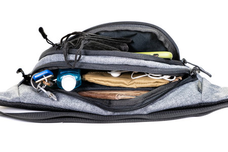 Waist bag in different colors with a zipper, belt pocket. Isolated illustration on a white background.の写真素材