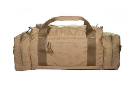 Military style bag. Isolated on white. Canvas Backpack Front View of Modern Waterproof Camping Traveler Back Pack Bag with Shoulder Straps and Haul Loop Tactical Hiking Travel Travelの写真素材