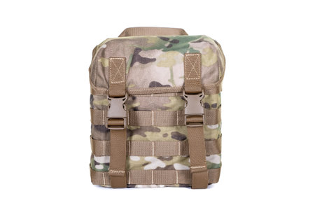 small army combat rucksack isolated white background, studio shotの写真素材