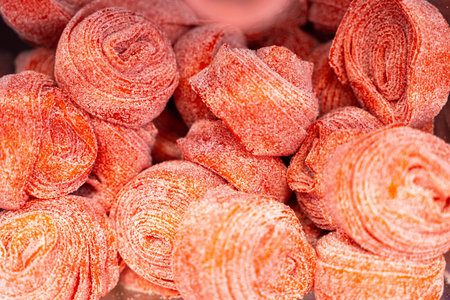 Assorted colorful gummy jelly candies. Top view. Jelly sweets.の写真素材