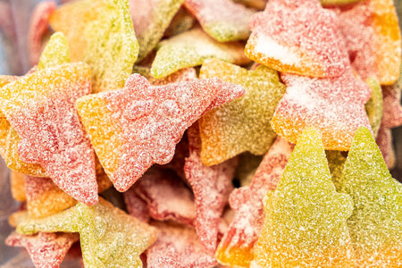 Assorted colorful gummy jelly candies. Top view. Jelly sweets.の写真素材