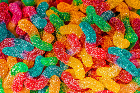 Assorted colorful gummy jelly candies. Top view. Jelly sweets. Gummy candiesの写真素材