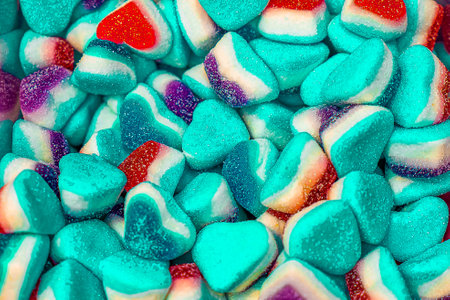 Assorted colorful gummy jelly candies. Top view. Jelly sweets. Gummy candiesの写真素材