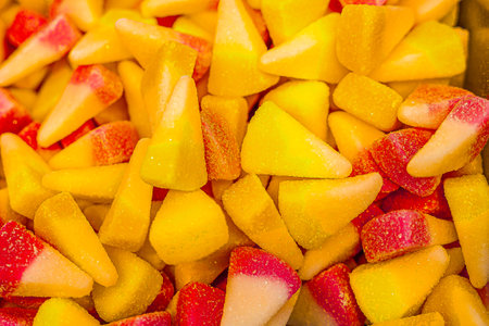 Assorted colorful gummy jelly candies. Top view. Jelly sweets. Gummy candiesの写真素材