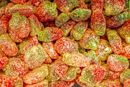 Assorted colorful gummy jelly candies. Top view. Jelly sweets. Gummy candiesの写真素材