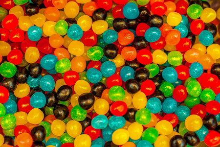 Assorted colorful gummy jelly candies. Top view. Jelly sweets. Gummy candiesの写真素材