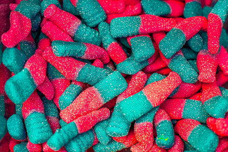 Assorted colorful gummy jelly candies. Top view. Jelly sweets. Gummy candiesの写真素材