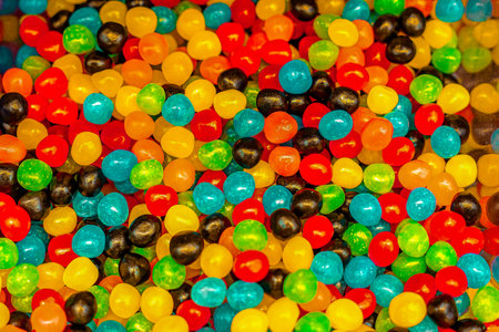 Assorted colorful gummy jelly candies. Top view. Jelly sweets. Gummy candiesの写真素材