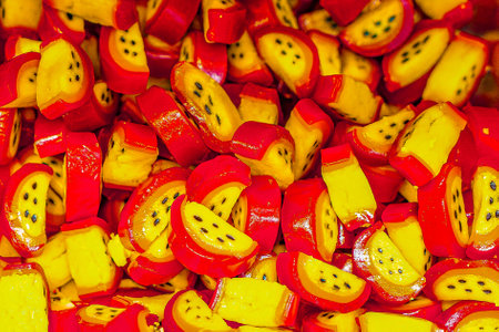 Assorted colorful gummy jelly candies. Top view.の写真素材