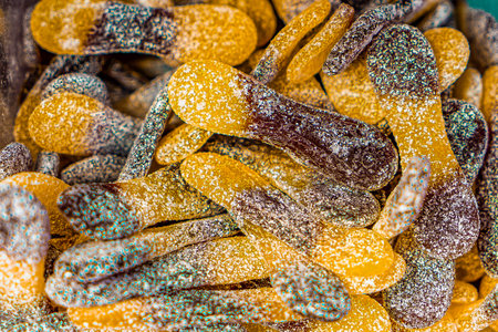 Assorted colorful gummy jelly candies. Top view. Jelly sweets. Gummy candiesの写真素材