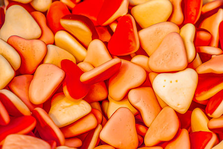 Assorted colorful gummy jelly candies. Top view. Jelly sweets. Gummy candiesの写真素材