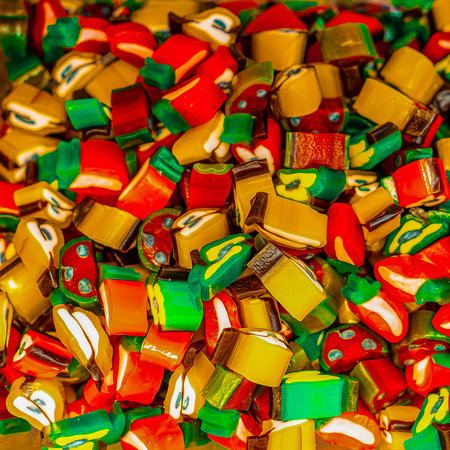 Assorted colorful gummy jelly candies. Top view. Jelly sweets. Gummy candiesの写真素材