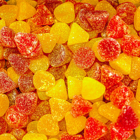 Assorted colorful gummy jelly candies. Top view. Jelly sweets. Gummy candiesの写真素材