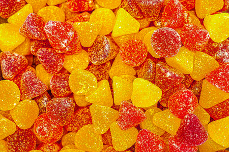Assorted colorful gummy jelly candies. Top view. Jelly sweets. Gummy candiesの写真素材