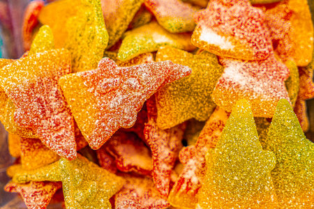 Assorted colorful gummy jelly candies. Top view. Jelly sweets. Gummy candiesの写真素材