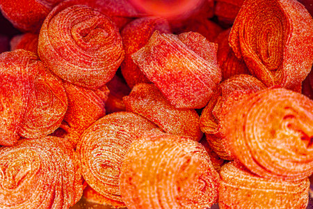 Assorted colorful gummy jelly candies. Top view. Jelly sweets. Gummy candiesの写真素材
