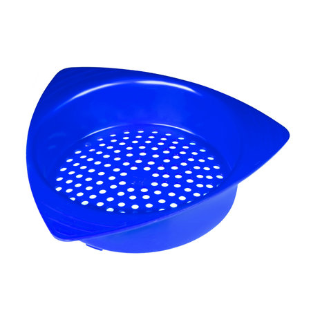 front view of modern plastic strainer isolated on whiteの写真素材